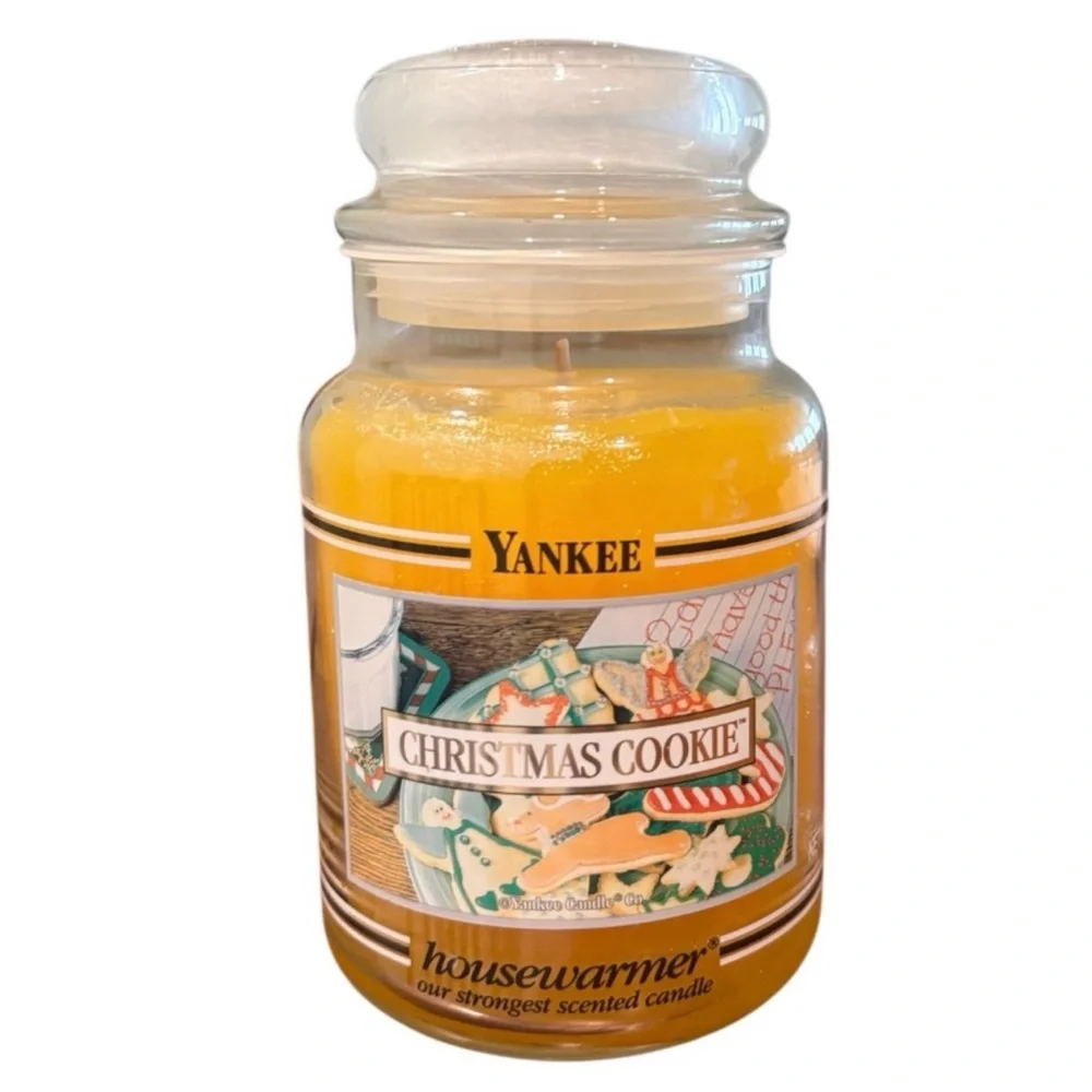 Yankee Candle Jar Christmas Cookie Rare Vintage Black Band Cream Yellow 22 Oz